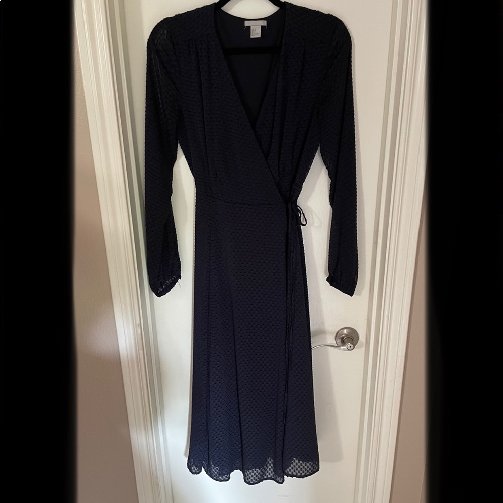 H&M Navy wrap eyelet midi dress